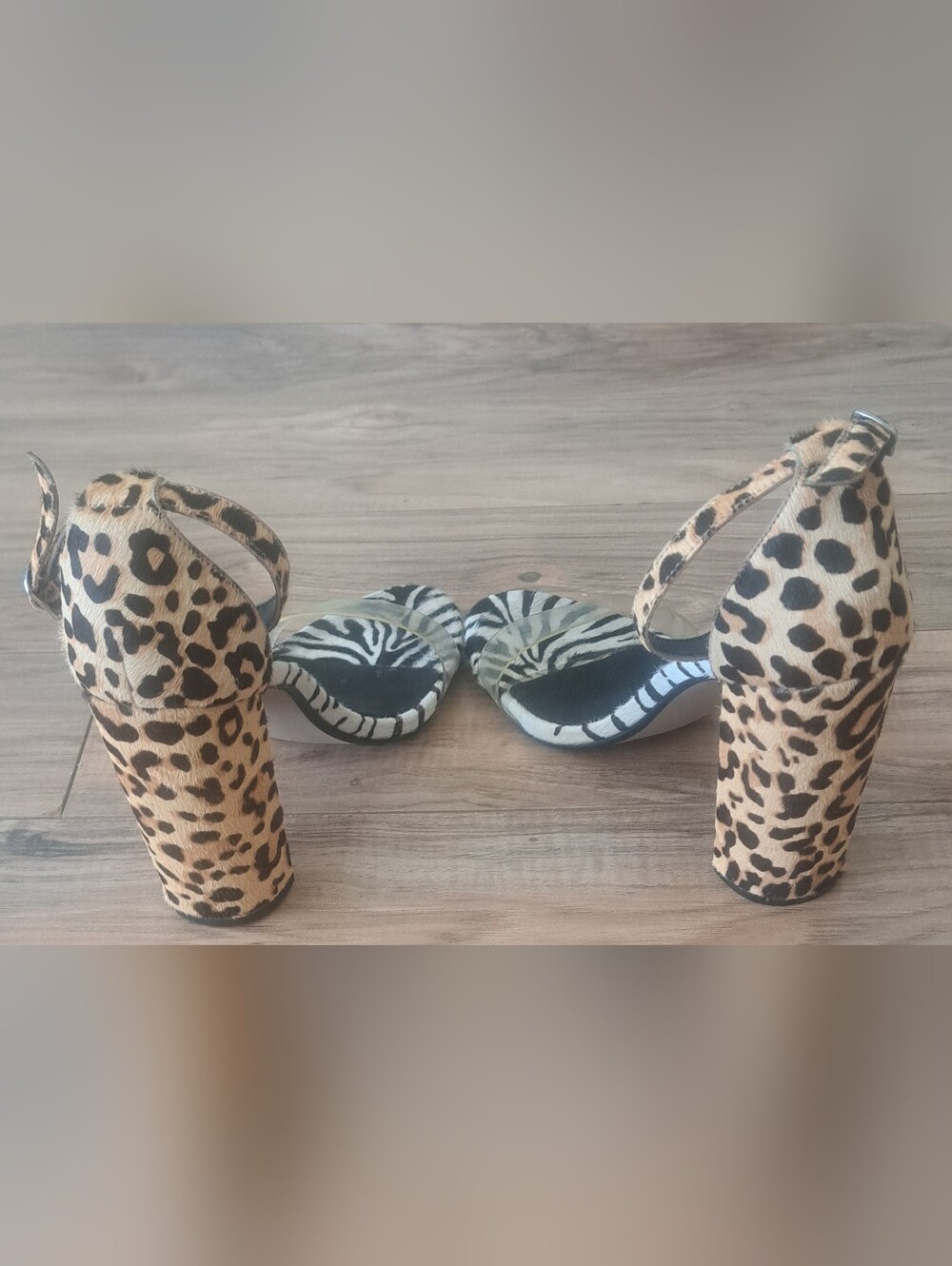 STEVE MADDEN Mixed Animal Print Block Heel Sandals - Women Size 9.5